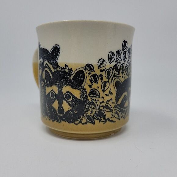Vintage Retro Raccoon Wildlife Coffee Mug Tea Cup Japan 14 oz Brown White - Picture 2 of 11